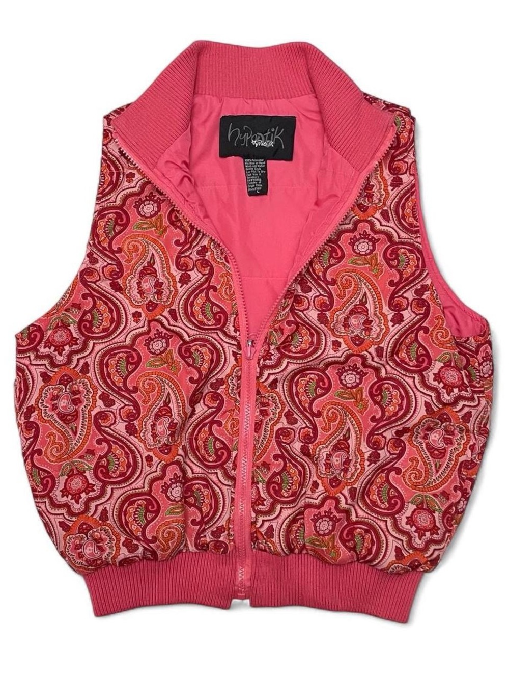 Vintage 2000s Hypnotik 101P Pink Paisley Puffer Vest Large Y2K Streetwear Indie